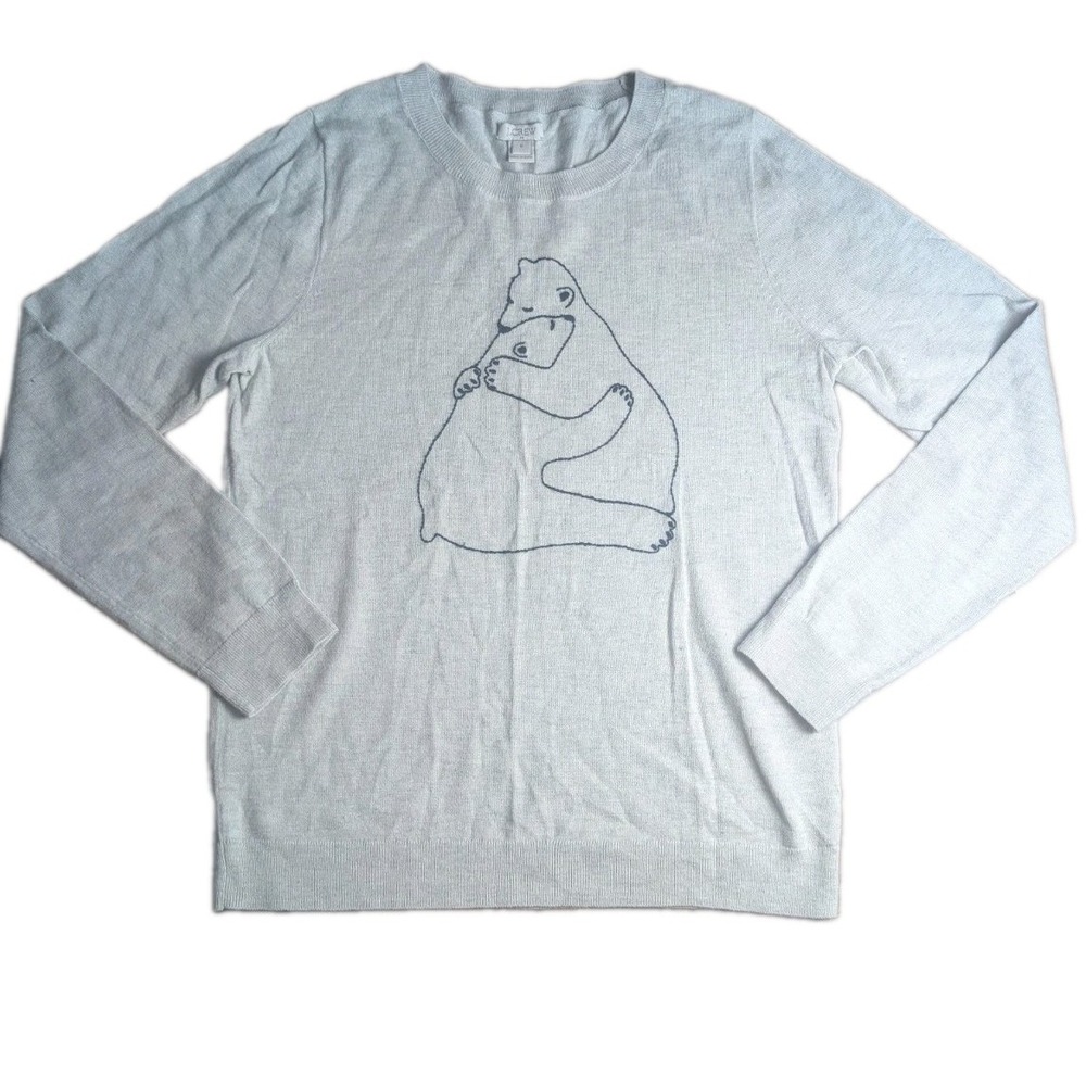 J.Crew Women's M Polar Bear Hug Graphic Wool Blend Crewneck Sweater Gray